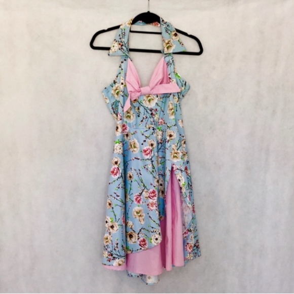 Rockabilly Halter Swing Floral Tea Cocktail Dress - Picture 7 of 8